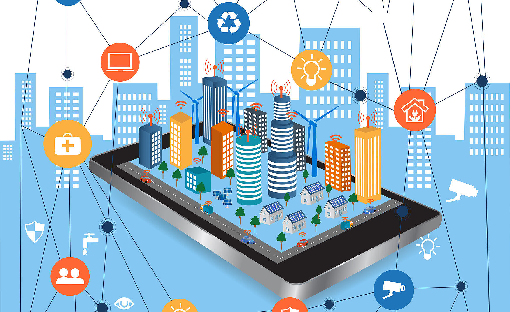 Vernetzte Stadt Vernetzte Stadt auf Tablet