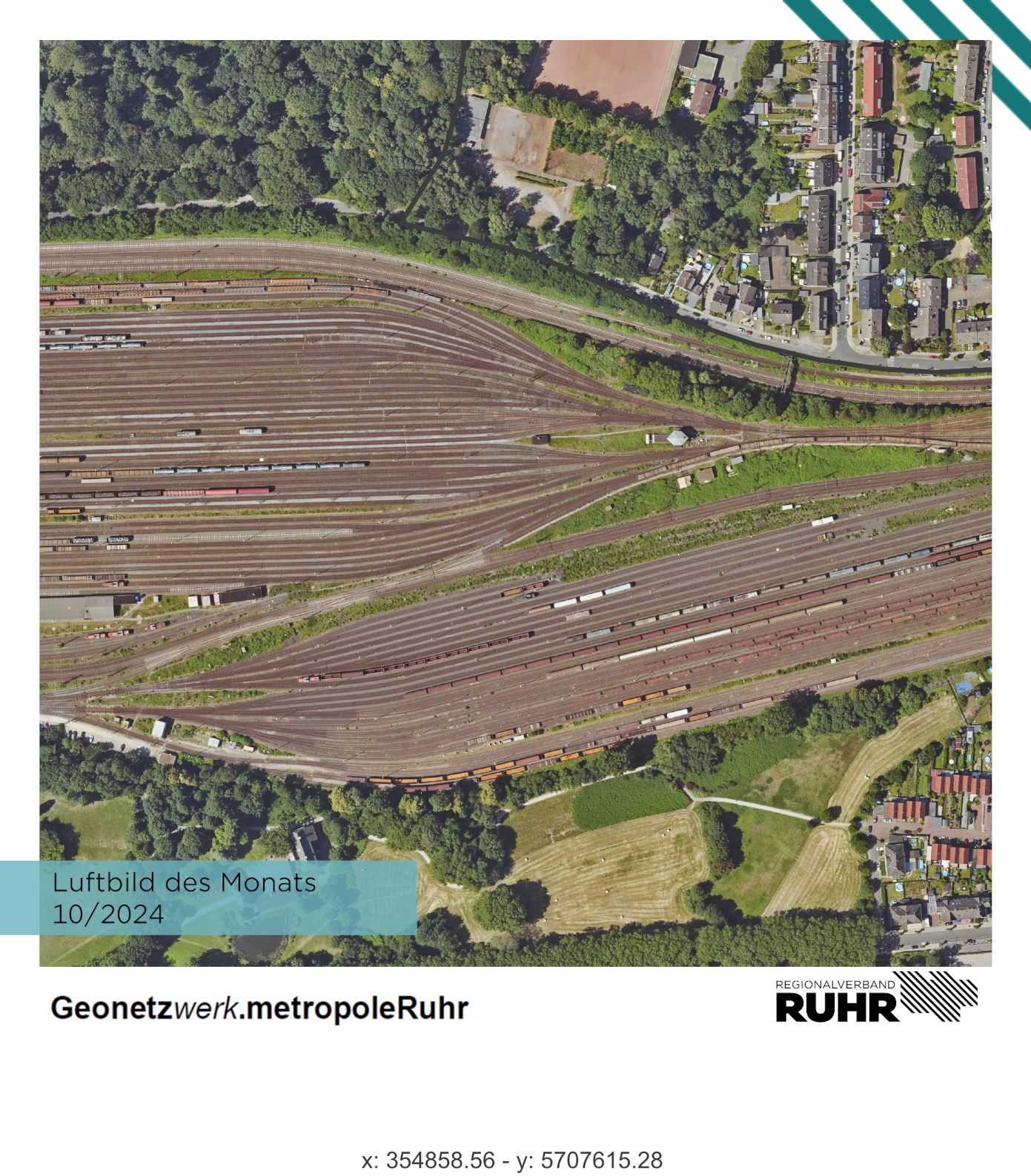 Rangierbahnhof Oberhausen-Osterfeld mit vielen parallelen Gleisen und Zügen.